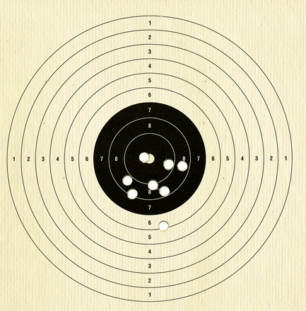 gun range target with 8 bullet holes